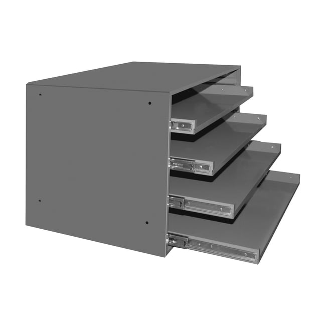 Large Bearing Slide Rack, 4 Compartments - Gray; Cold Rolled Steel