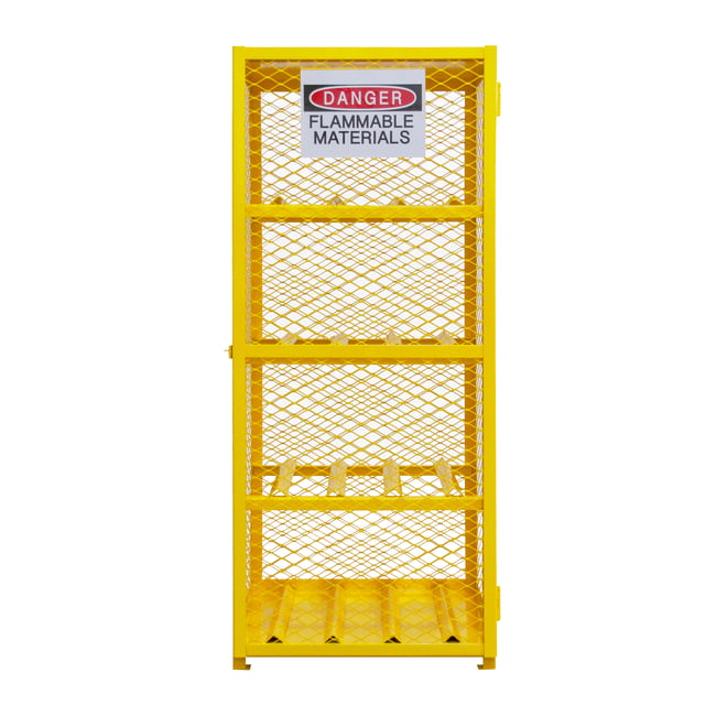 Horizontal Gas Cylinder Cabinet, Capacity of 8, Manual Close - Yellow