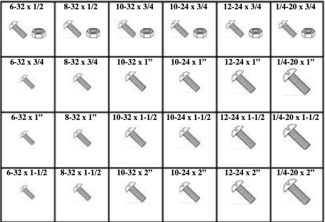 184812 SLOTTED ROUND HEAD MACHINE SCREWS WITH NUTS