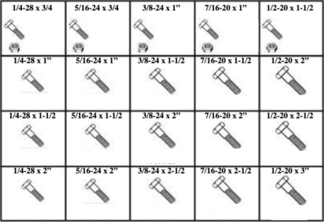 SCREWS SAE GR-8 HX W/NUTS 25 ITEMS 600 PCS ASST