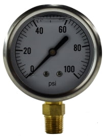 Liquid Filled Gauge 2-1/2 Face 1/4 Lower Mount