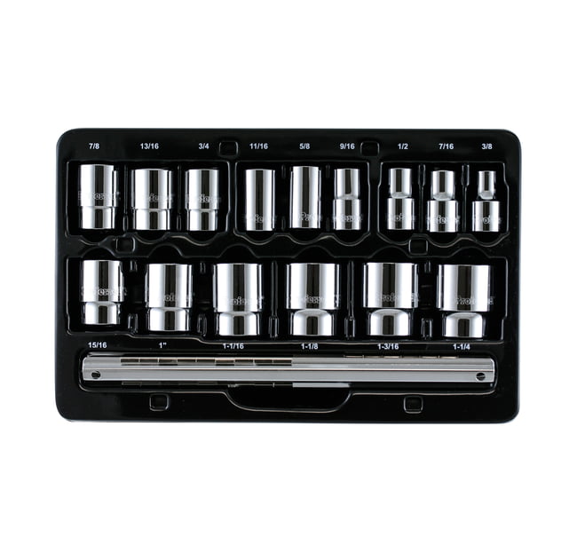 PROFERRED 1/2" DRIVE STANDARD SAE SOCKET SET - 15 PIECE 12 POINT STANDARD