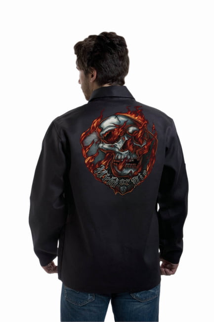 Weld or Die Graphic Flame Retardant Black Jacket, 30" Length, 9oz.