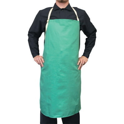 Cotton Sateen Bib Apron, Leather Reinforcement, 24 in x 36 in, Visual Green