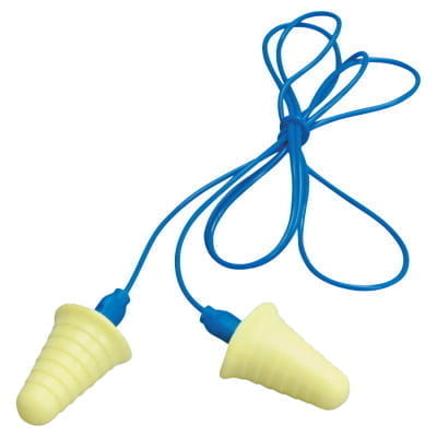 E-A-R Push-Ins w/Grip Ring Foam Earplugs, Polyurethane, Blue/Yellow, Corded - 200 Pairs