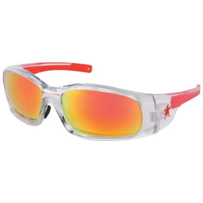 Swagger Safety Glasses, Fire Mirror Lens, Duramass Hard Coat, Clear/Red Frame - Qty. 12