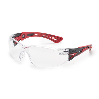 Rush+ Series Safety Glasses, Clear Lens, Anti-Fog/Anti-Scratch, Gray/Red Temple - Qty. 10