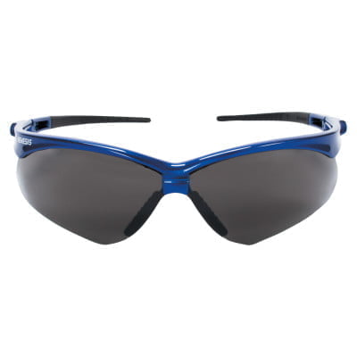 V30 Nemesis Safety Glasses, Smoke, Polycarbonate, Anti-Fog, Metalic Blue