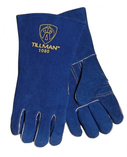 Blue Welding Gloves, Cowhide, 14" Length, Cotton/Foam Lined, Large