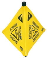 Floor Pop-Up Safety Cones, Caution (Multi-Lingual)/Wet Floor Symbol, Yellow, 20"